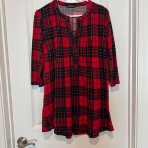 Reborn Flannel Red 3/4 Sleeve Mini Dress/Top Top Size XL